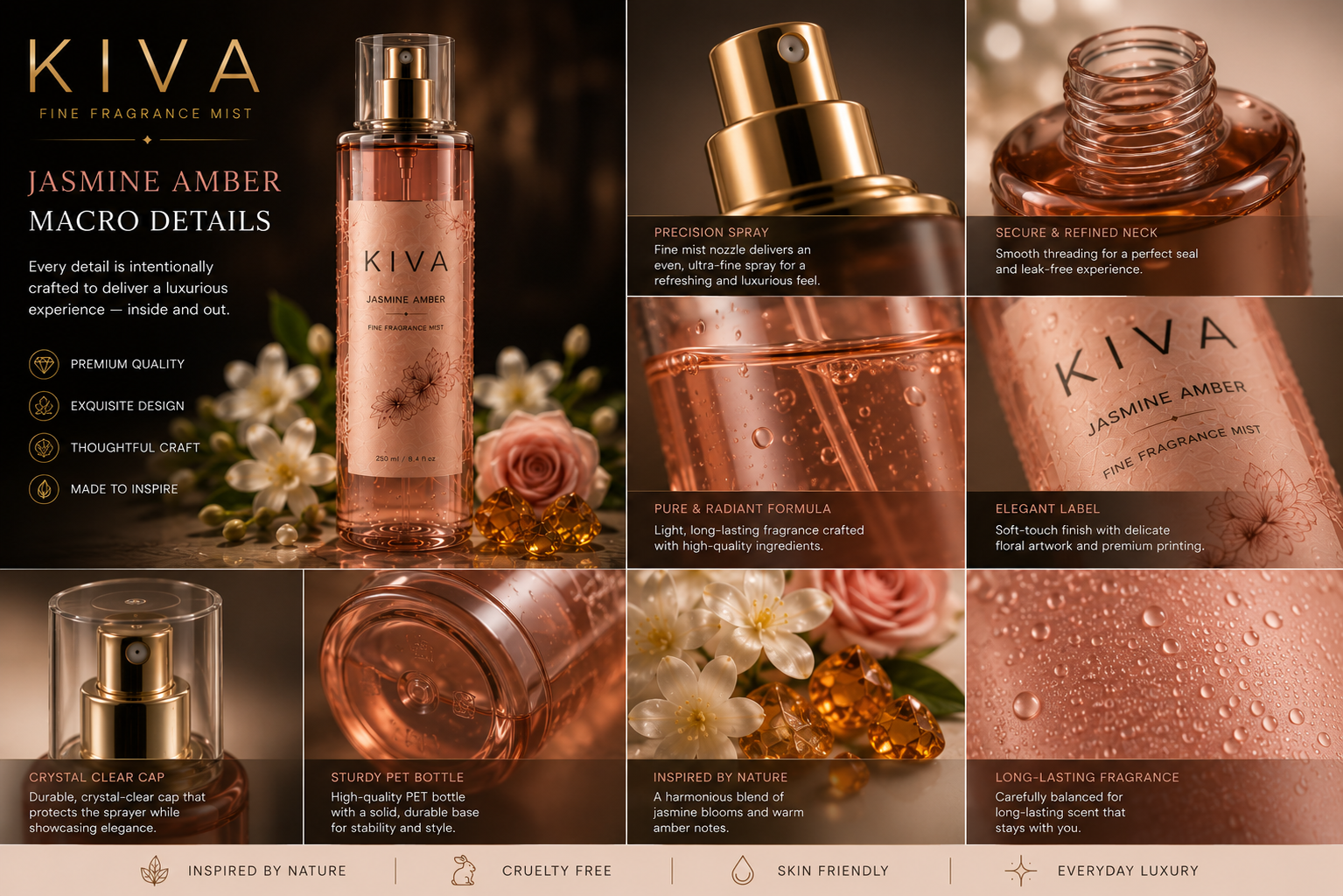 KIVA macro details — premium quality bottle and cap